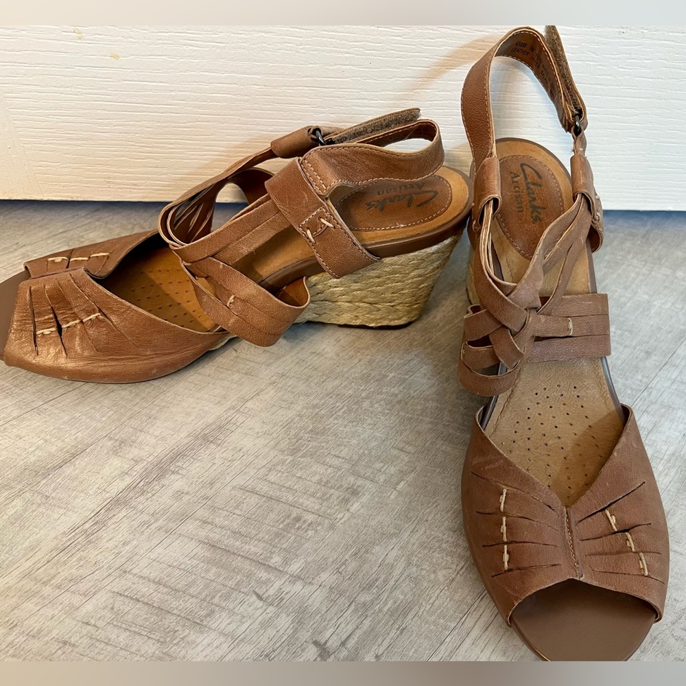 Clarks Brown Woven Wedge Sandals